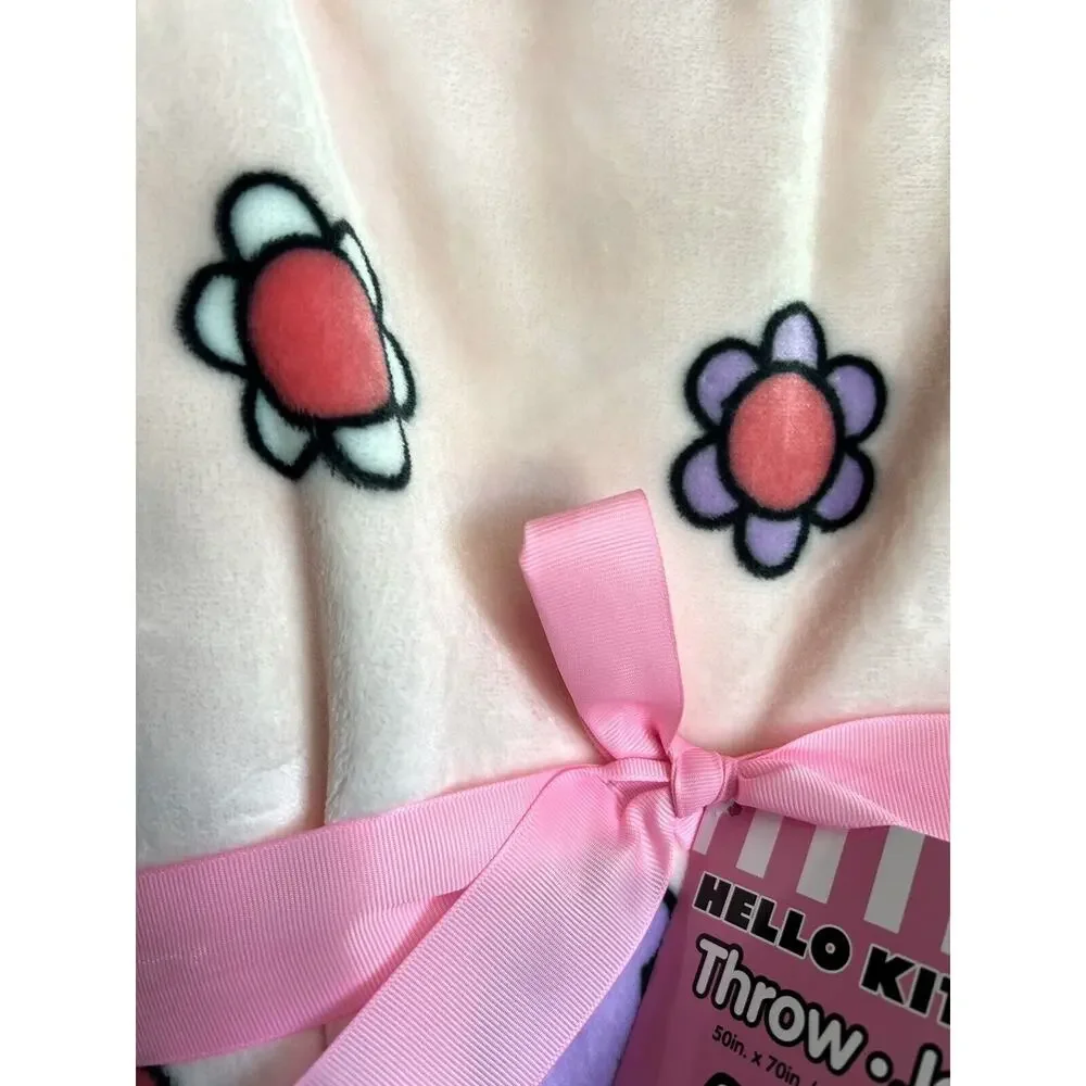 Hello Kitty Throw Blanket Spring Easter Flowers Pink Plush Fleece 50” X 70” PINK
